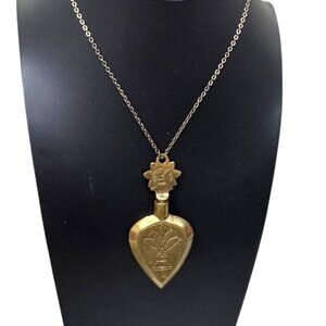 Vintage Antique Brass Perfume Scent Bottle Necklace Dabber 26” Necklace Art Deco